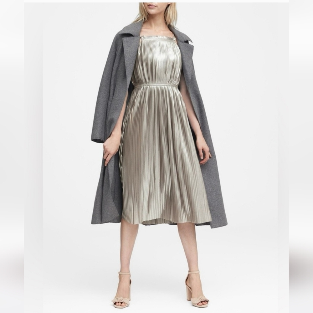 Banana republic Silver Metallic pleated dress